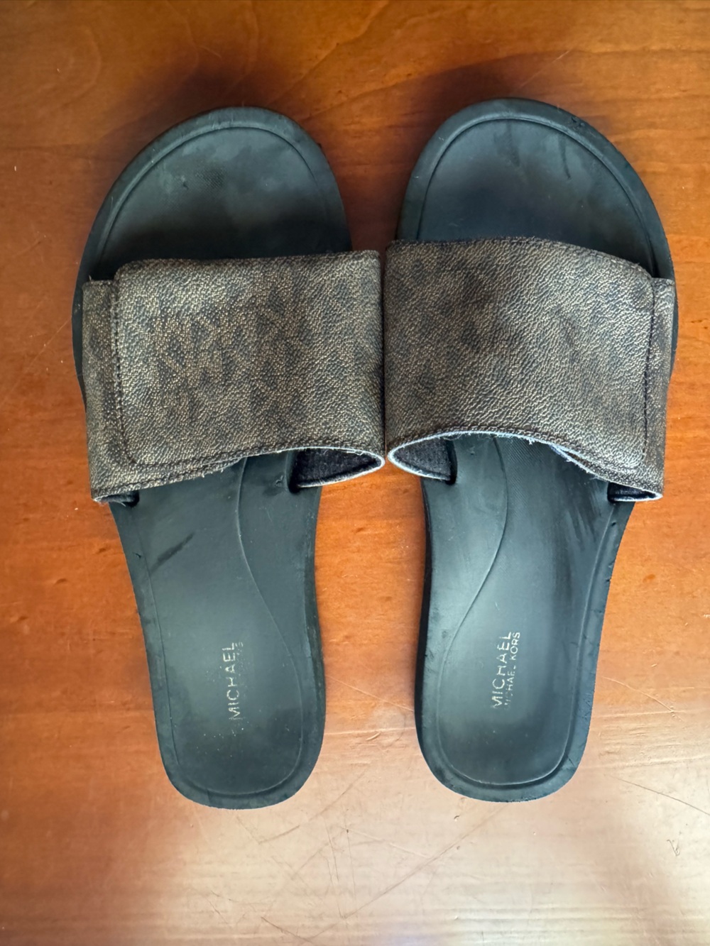 MICHAEL Michael Kors Brown and Black Slide Sandals